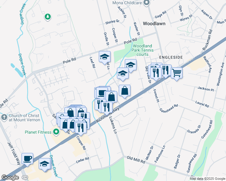 map of restaurants, bars, coffee shops, grocery stores, and more near 8511 Engleside Street in Alexandria