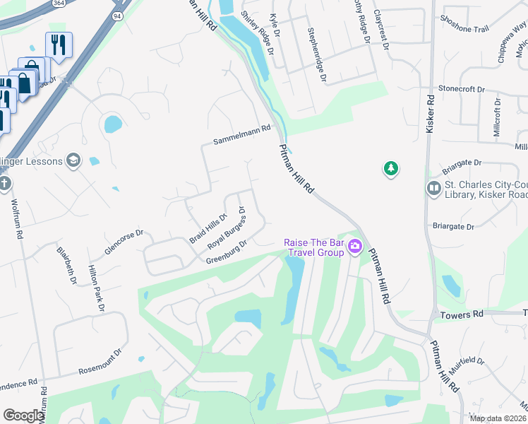 map of restaurants, bars, coffee shops, grocery stores, and more near 4835 Greenburg Drive in St. Peters