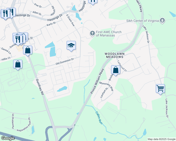 map of restaurants, bars, coffee shops, grocery stores, and more near 10640 McCormick Farm Drive in Manassas