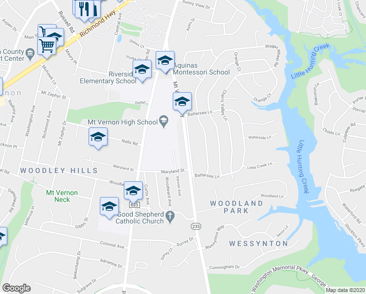 map of restaurants, bars, coffee shops, grocery stores, and more near 8532 Mount Vernon Highway in Alexandria