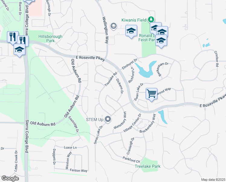 map of restaurants, bars, coffee shops, grocery stores, and more near 4726 Abbey Hill in Granite Bay