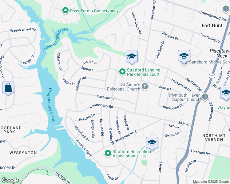 map of restaurants, bars, coffee shops, grocery stores, and more near 8509 Camden Street in Alexandria
