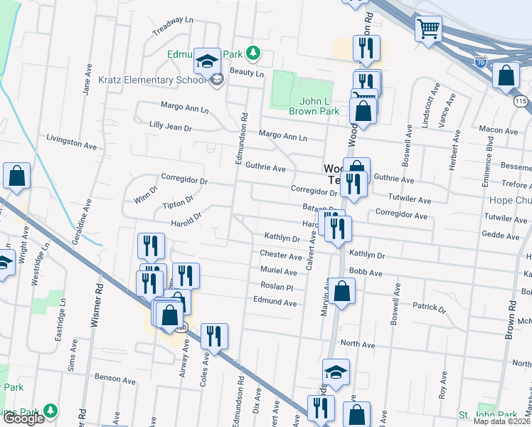 map of restaurants, bars, coffee shops, grocery stores, and more near 9465 Harold Drive in Saint Louis