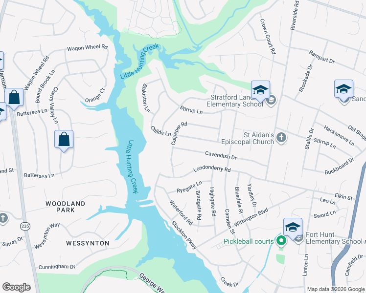 map of restaurants, bars, coffee shops, grocery stores, and more near 2506 Cavendish Drive in Alexandria