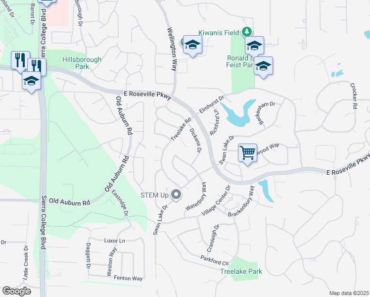 map of restaurants, bars, coffee shops, grocery stores, and more near 4726 Abbey Hill in Granite Bay