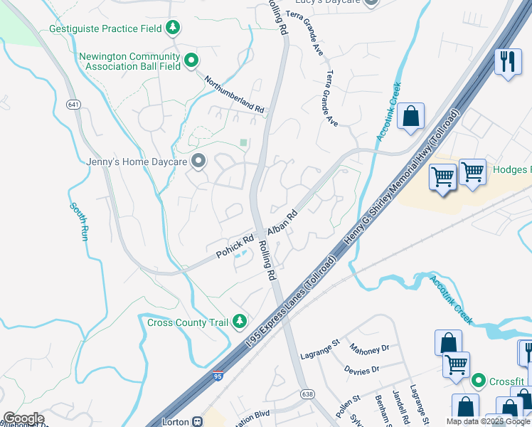 map of restaurants, bars, coffee shops, grocery stores, and more near 8579 Springfield Oaks Drive in Springfield