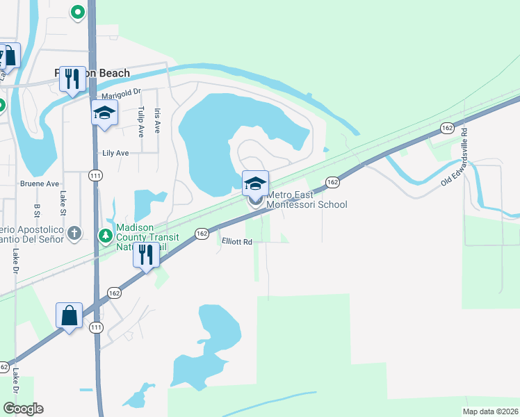map of restaurants, bars, coffee shops, grocery stores, and more near 4418 Illinois 162 in Pontoon Beach