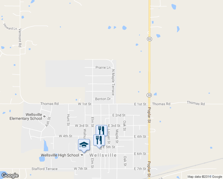 map of restaurants, bars, coffee shops, grocery stores, and more near 203 Cedarlane Drive in Wellsville