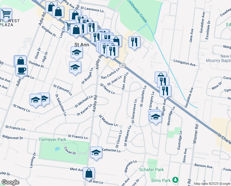 map of restaurants, bars, coffee shops, grocery stores, and more near in Saint Ann