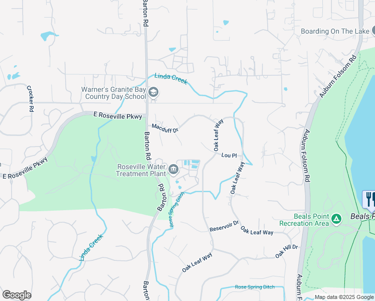 map of restaurants, bars, coffee shops, grocery stores, and more near 9493 Burns Court in Granite Bay