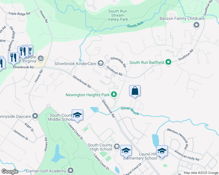 map of restaurants, bars, coffee shops, grocery stores, and more near 8517 Koluder Court in Lorton