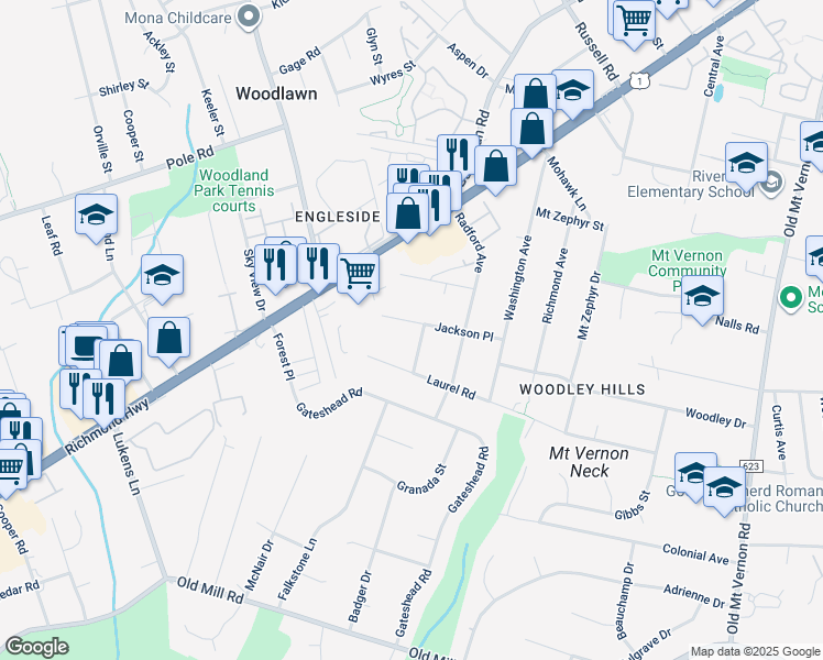 map of restaurants, bars, coffee shops, grocery stores, and more near 4319 Jackson Place in Alexandria