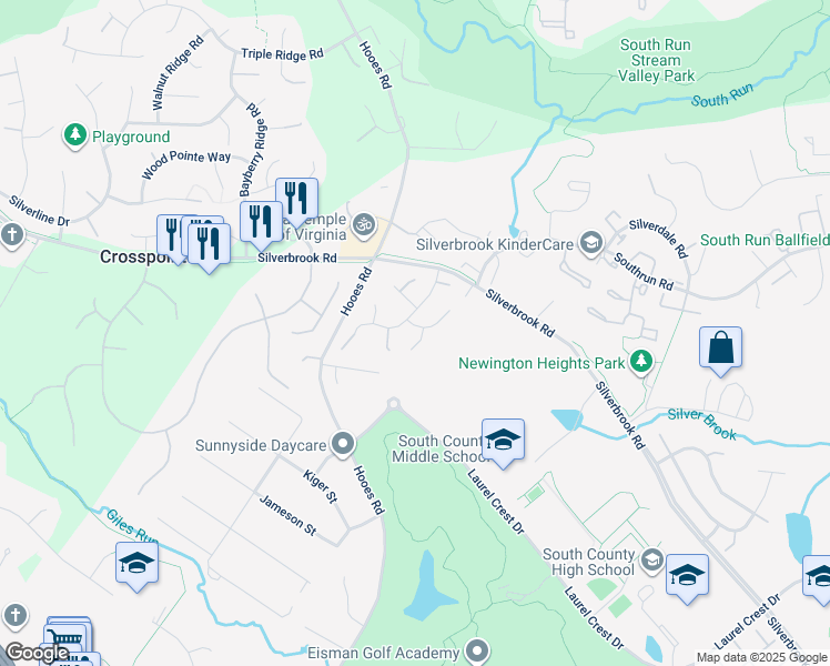map of restaurants, bars, coffee shops, grocery stores, and more near 8797 Brook Estates Court in Lorton
