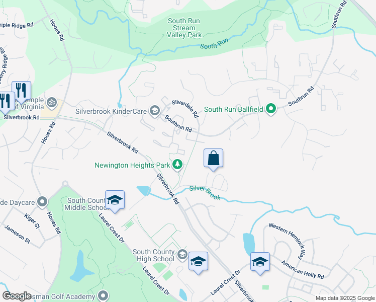 map of restaurants, bars, coffee shops, grocery stores, and more near 8514 Golden Ridge Court in Lorton