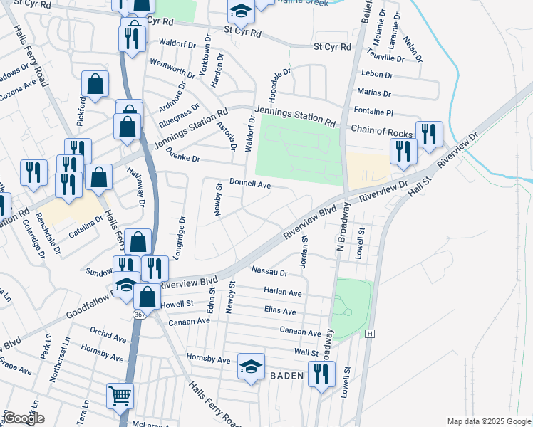map of restaurants, bars, coffee shops, grocery stores, and more near 899 Melvin Avenue in St. Louis