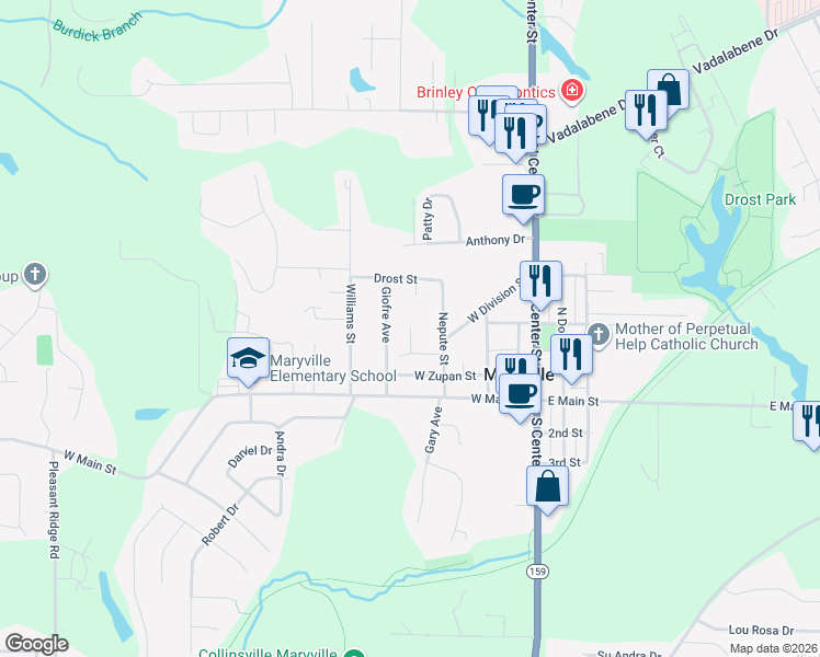 map of restaurants, bars, coffee shops, grocery stores, and more near 306 Maryknoll Drive in Maryville