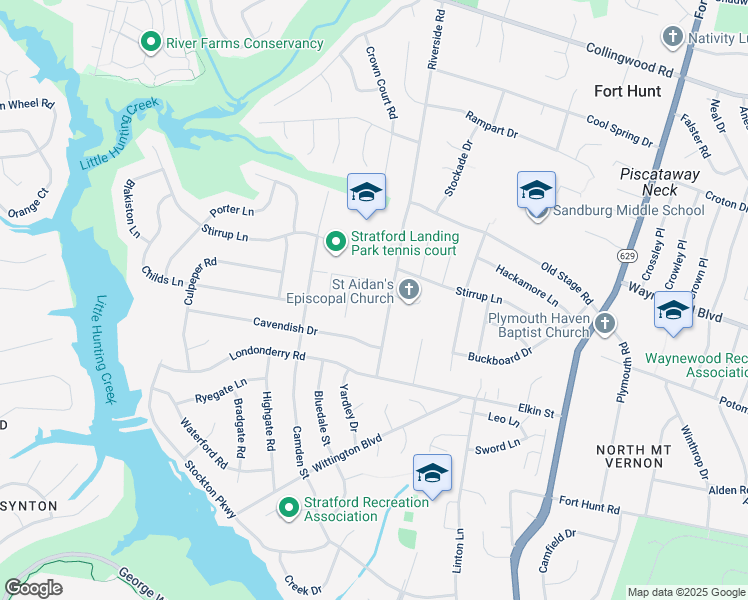 map of restaurants, bars, coffee shops, grocery stores, and more near 8522 Riverside Road in Alexandria
