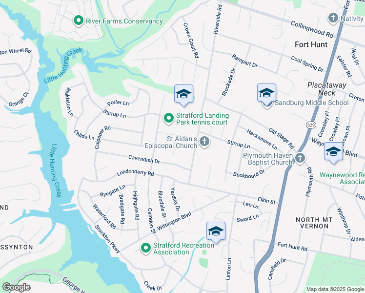 map of restaurants, bars, coffee shops, grocery stores, and more near 8523 Monticello Avenue in Alexandria