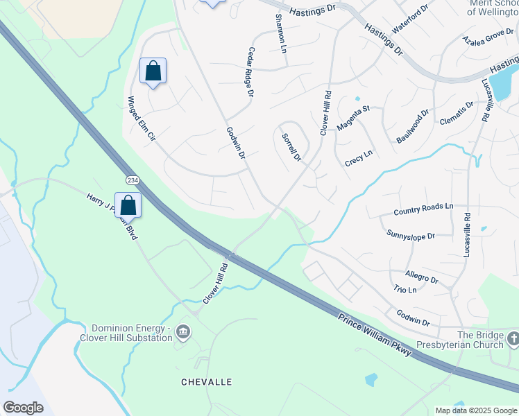 map of restaurants, bars, coffee shops, grocery stores, and more near 9904 Hawthorn Hill Court in Manassas