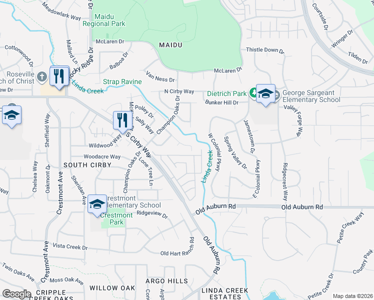 map of restaurants, bars, coffee shops, grocery stores, and more near 41 Yefim Way in Roseville