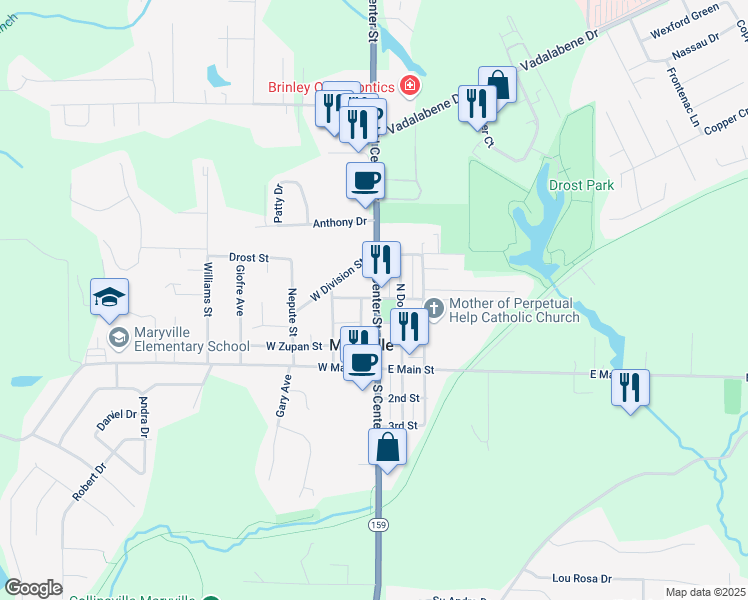 map of restaurants, bars, coffee shops, grocery stores, and more near 2321 North Center Street in Maryville
