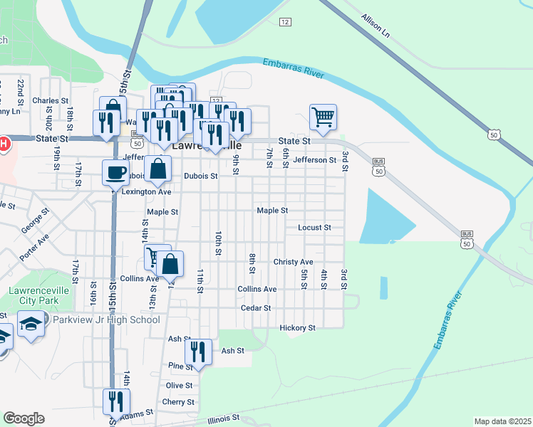 map of restaurants, bars, coffee shops, grocery stores, and more near 1101 7th Street in Lawrenceville