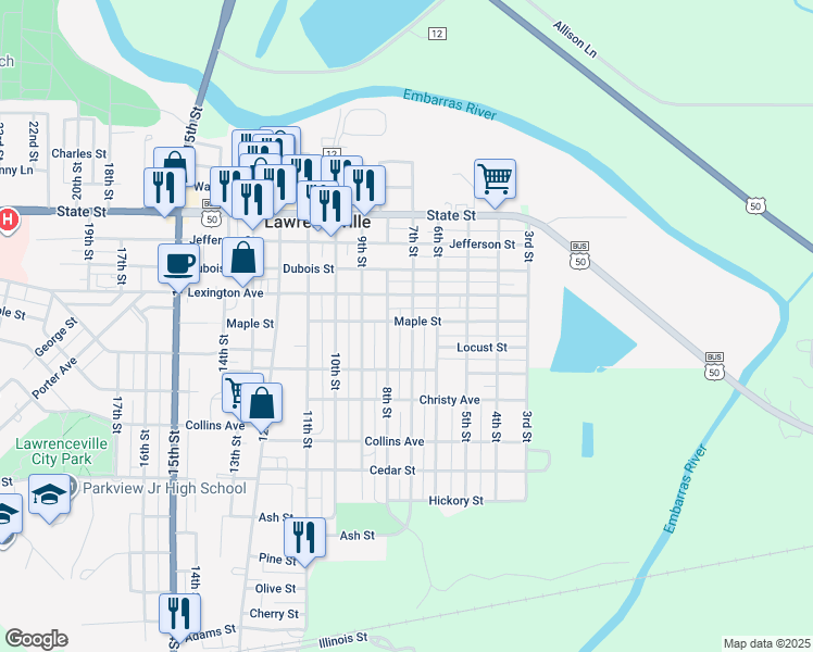 map of restaurants, bars, coffee shops, grocery stores, and more near 1101-1299 7th Street in Lawrenceville