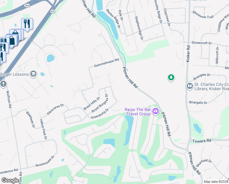 map of restaurants, bars, coffee shops, grocery stores, and more near 4835 Greenburg Drive in St. Peters