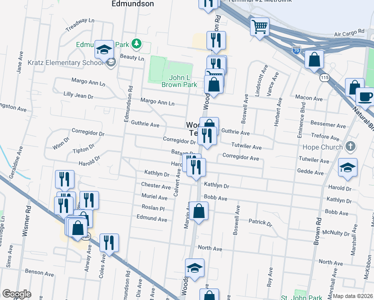 map of restaurants, bars, coffee shops, grocery stores, and more near 3841 Calvert Avenue in St. Louis