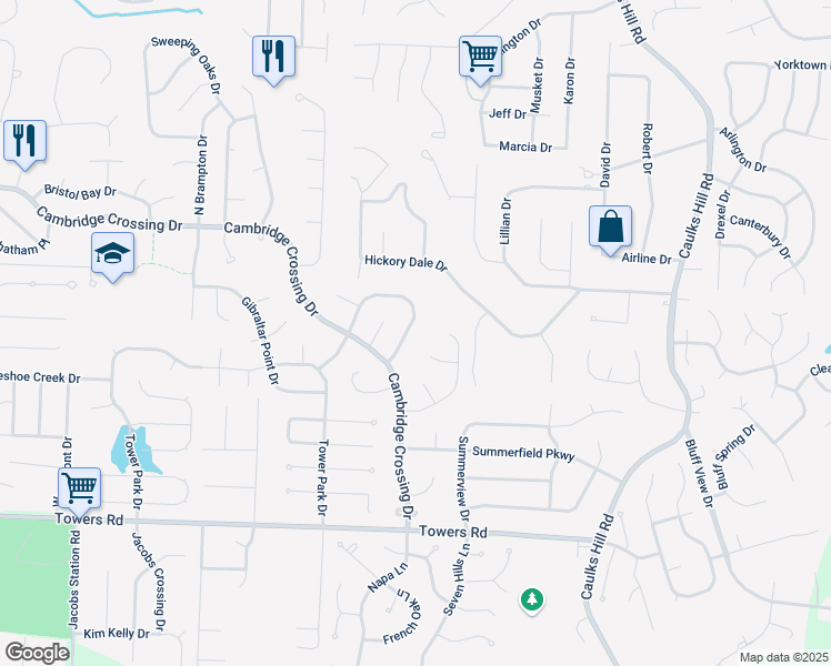 map of restaurants, bars, coffee shops, grocery stores, and more near 30 Oak Leaf Branch Court in Saint Charles