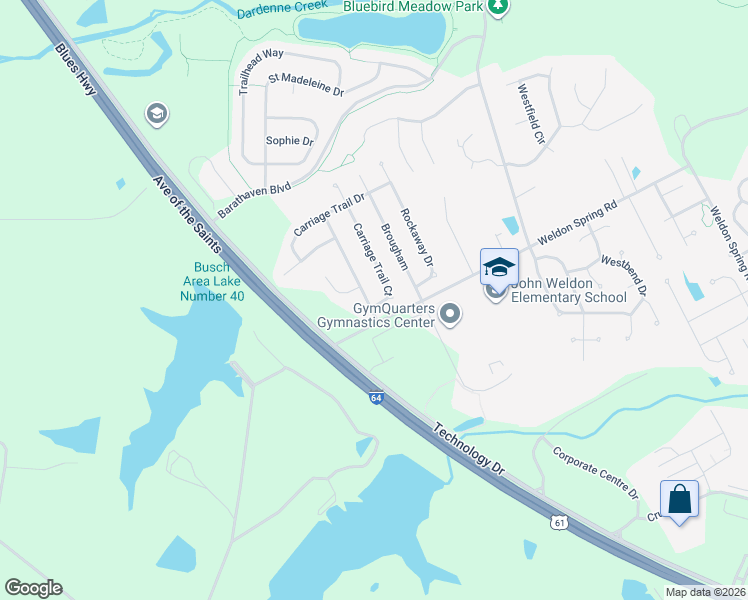 map of restaurants, bars, coffee shops, grocery stores, and more near 302 Carriage Trail Court in O'Fallon