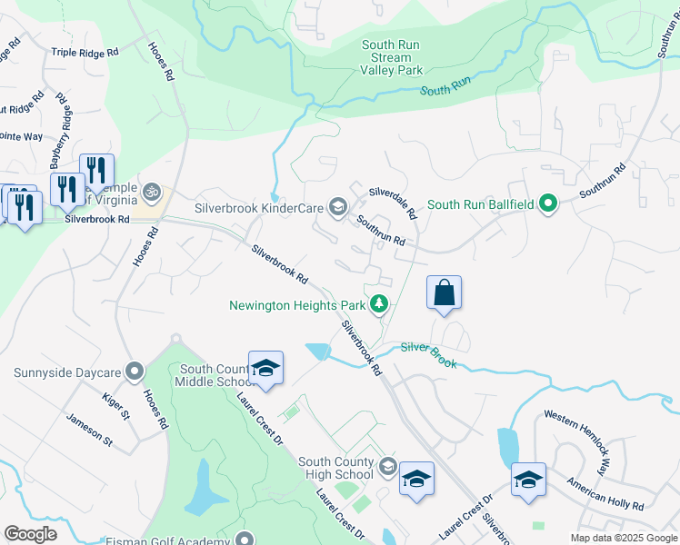 map of restaurants, bars, coffee shops, grocery stores, and more near 8551 Koluder Court in Lorton