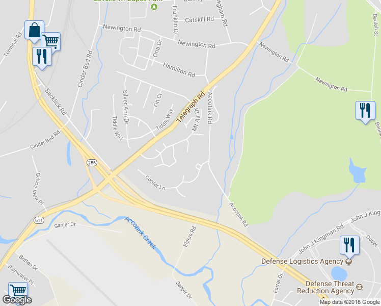 map of restaurants, bars, coffee shops, grocery stores, and more near 8523 Blue Bird Woods Court in Lorton