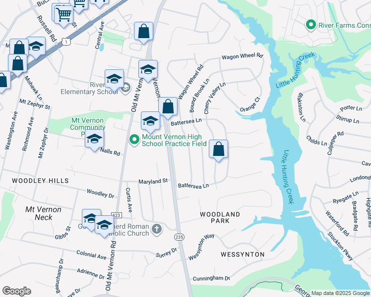map of restaurants, bars, coffee shops, grocery stores, and more near 8512 Wagon Wheel Road in Alexandria