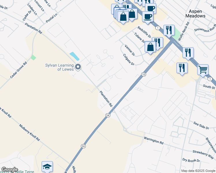 map of restaurants, bars, coffee shops, grocery stores, and more near 18936 Gold Finch Cove in Rehoboth Beach