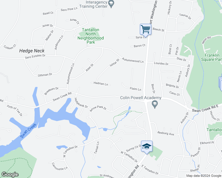 map of restaurants, bars, coffee shops, grocery stores, and more near 502 Hadrian Lane in Fort Washington