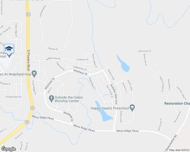 map of restaurants, bars, coffee shops, grocery stores, and more near 8444 Appleton Trail in Colorado Springs