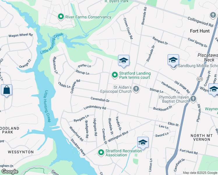 map of restaurants, bars, coffee shops, grocery stores, and more near 8501 Camden Street in Alexandria