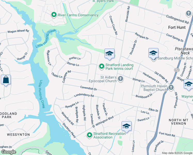 map of restaurants, bars, coffee shops, grocery stores, and more near 8501 Camden Street in Alexandria