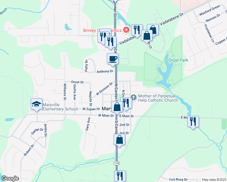map of restaurants, bars, coffee shops, grocery stores, and more near 2416 North Center Street in Maryville