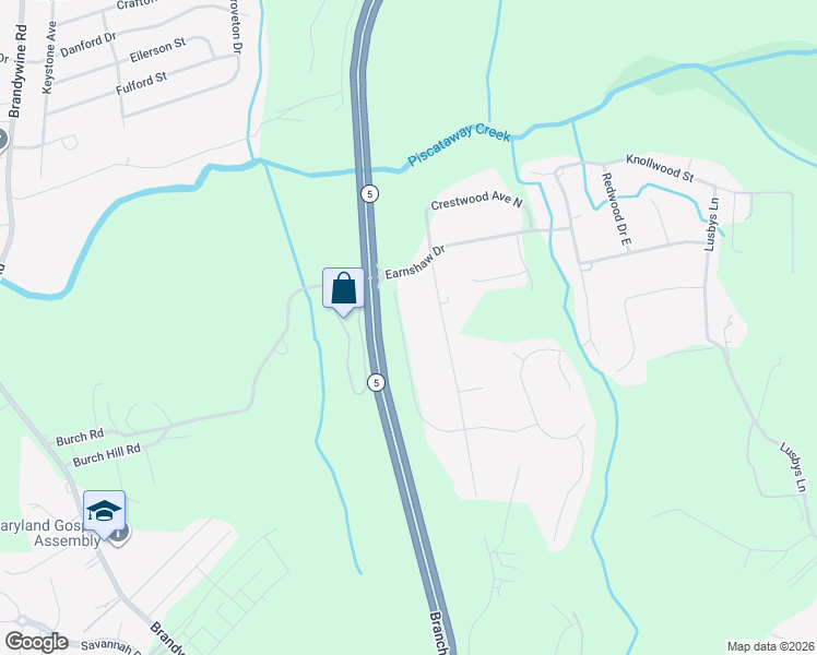 map of restaurants, bars, coffee shops, grocery stores, and more near 11900 Crestwood Turn in Brandywine