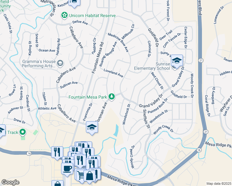 map of restaurants, bars, coffee shops, grocery stores, and more near 7285 Fortman Terrace in Fountain