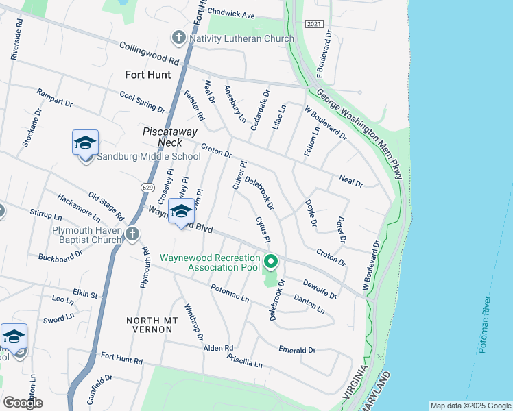 map of restaurants, bars, coffee shops, grocery stores, and more near 8511 Cyrus Place in Alexandria