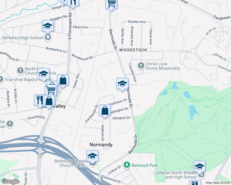map of restaurants, bars, coffee shops, grocery stores, and more near 5901 Annex Court in St. Louis