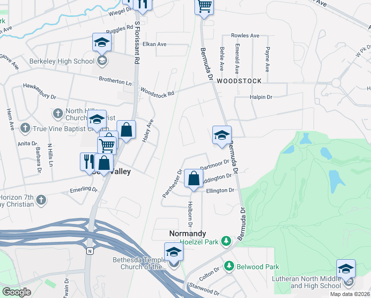 map of restaurants, bars, coffee shops, grocery stores, and more near 7825 Tuxedo Court in St. Louis
