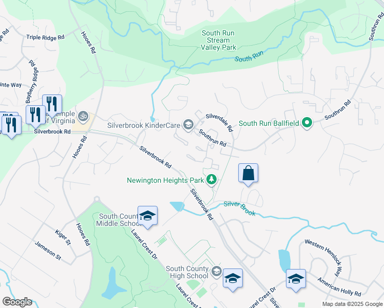 map of restaurants, bars, coffee shops, grocery stores, and more near 8554 Koluder Court in Lorton