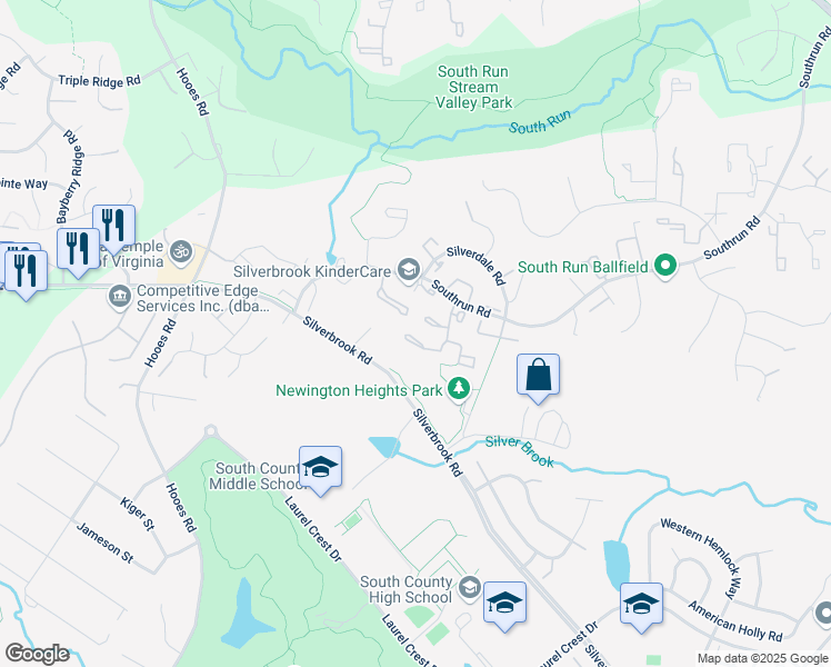 map of restaurants, bars, coffee shops, grocery stores, and more near 8554 Koluder Court in Lorton
