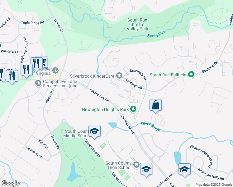 map of restaurants, bars, coffee shops, grocery stores, and more near 8580 Koluder Court in Newington Forest