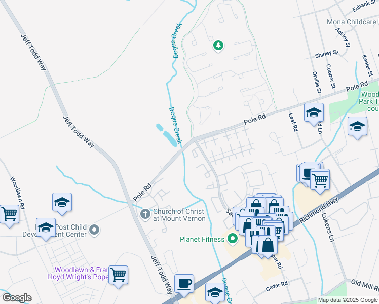 map of restaurants, bars, coffee shops, grocery stores, and more near 5518 Woodlawn Manor Court in Alexandria