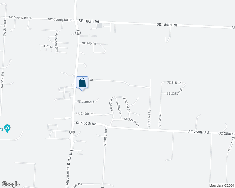 map of restaurants, bars, coffee shops, grocery stores, and more near 225 Southeast 121st Road in Warrensburg